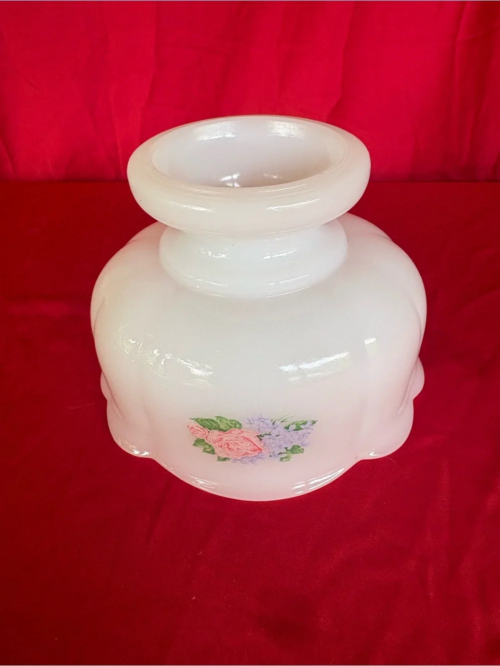 White Floral Pedestal Vase with Pink Rose Accent